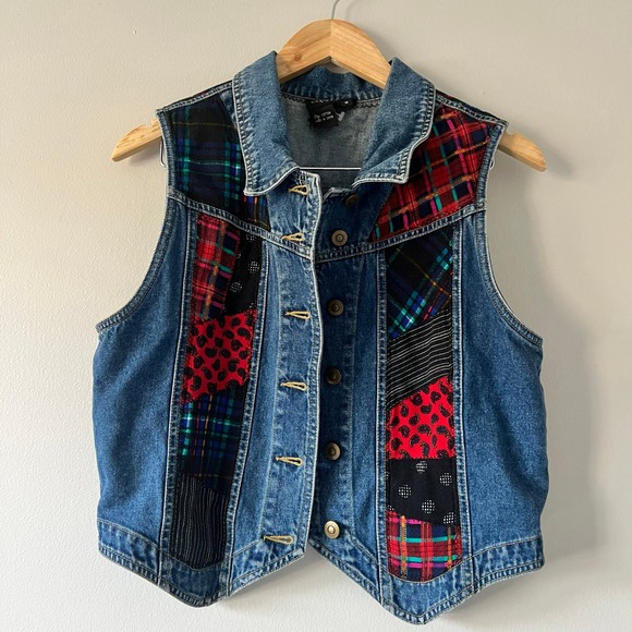 Vintage Carole Little Denim Patchwork Denim Vest Medium - Picture 1 of 7